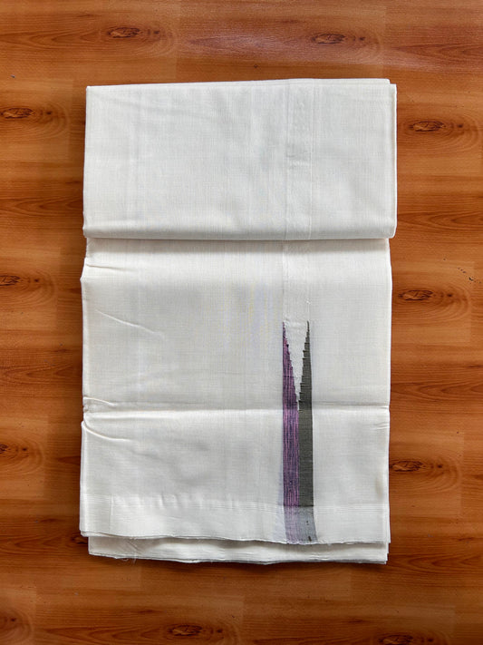 Off White (Unbleached) Double Mundu/Dhoti - 25% Discount!! Unakkupaav Kerala Handloom 100% Pure Cotton - 100X80 - 1 inch Puliyilakkara Olive green , Blue & Pink Chutty 4 mtr (8.5 Muzham) - 3 KK5538 REA