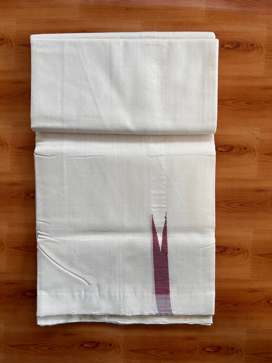 Off White (Unbleached) Double Mundu/Dhoti - 25% Discount!! Unakkupaav Kerala Handloom 100% Pure Cotton - 100X80 - 1 inch Puliyilakkara Maroon Chutty 4 mtr (8.5 Muzham) - 5 KK5538 REA