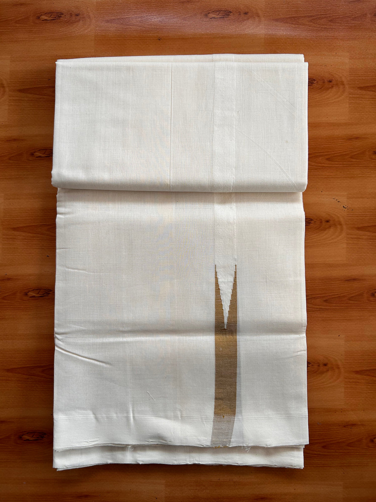 Off White (Unbleached) Double Mundu/Dhoti - 25% Discount!! Unakkupaav Kerala Handloom 100% Pure Cotton - 100X80 - 1 inch Puliyilakkara Golden Brown Chutty 4 mtr (8.5 Muzham) - 6 KK5538 REA