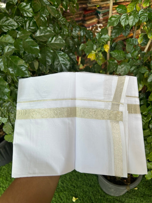 20% Discount! KaithariKada Balaramapuram 100% Cotton Double Pure White Mundu/Dhoti - 100x80 - 1 inch Silver Kasavu Kara - 3.90 Mtr (8 Muzham) - 2 KK5282 PMC