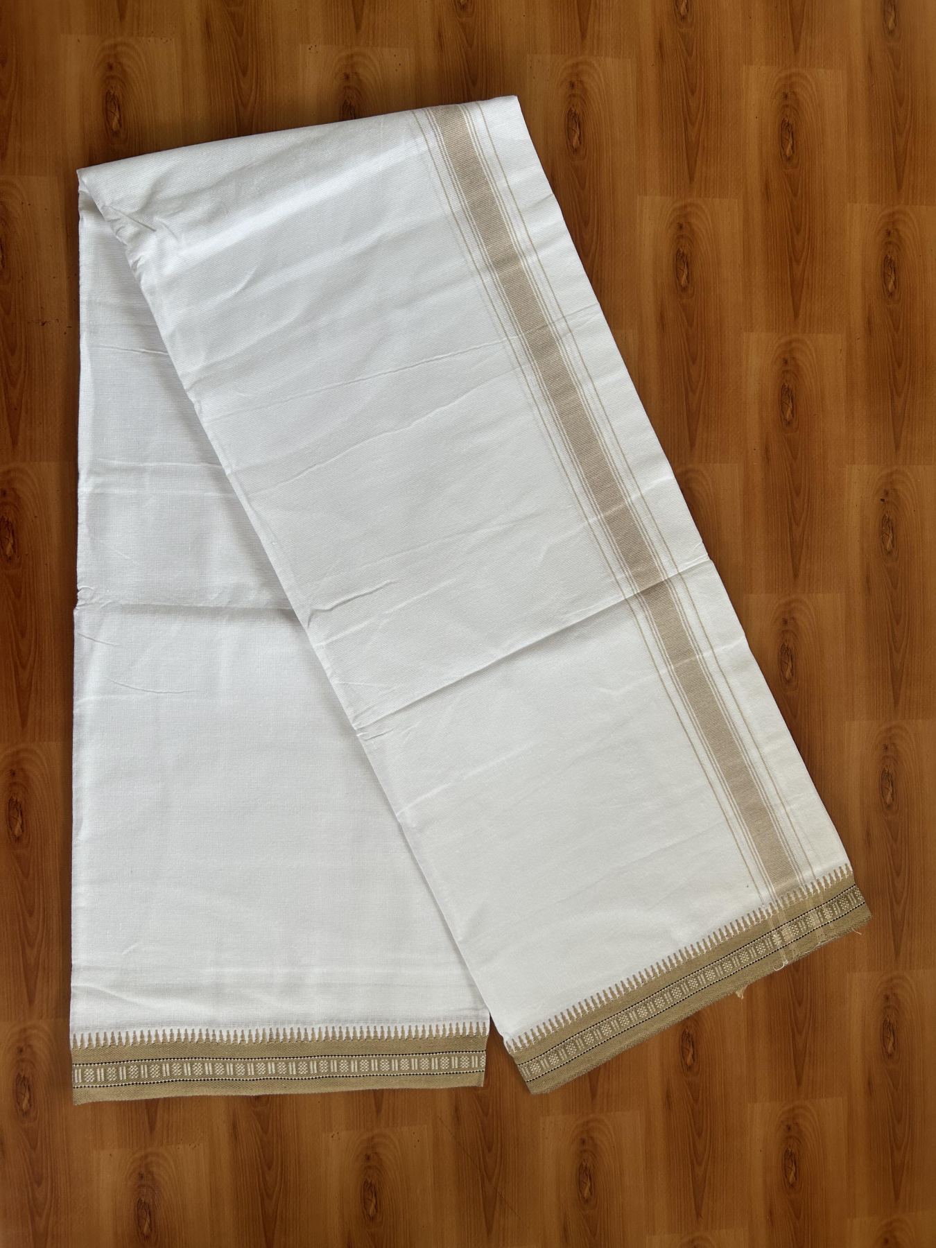 Premium Kathar Type Mercerised Pure Cotton Single Mundu Kaitharikada Special - Kaily / Lungi -2/ 40s - 1.75 inch Sand Brown Striped kara with White colour Body Kuppadam Border 2.25 mtr (4.82 muzham) - 7 KK8053 KUT