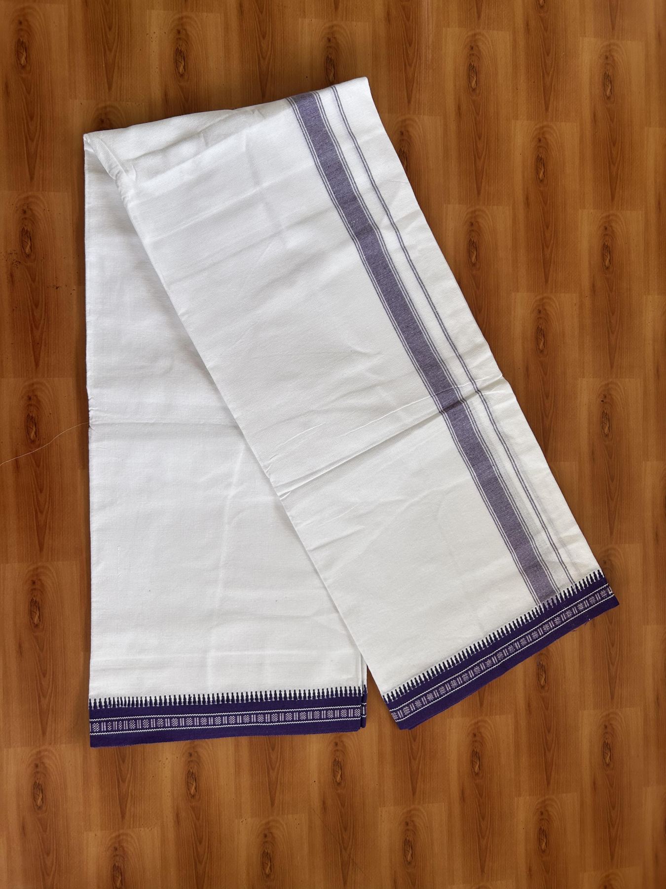Premium Kathar Type Mercerised Pure Cotton Single Mundu Kaitharikada Special - Kaily / Lungi -2/ 40s - 1.75 inch Purple Striped kara with White colour Body Kuppadam Border 2.25 mtr (4.82 muzham) - 3 KK8053 KUT