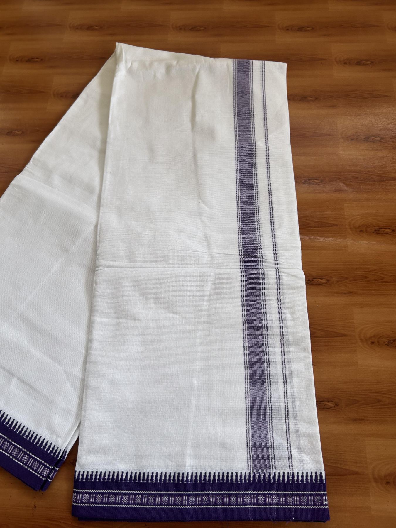 Premium Kathar Type Mercerised Pure Cotton Single Mundu Kaitharikada Special - Kaily / Lungi -2/ 40s - 1.75 inch Purple Striped kara with White colour Body Kuppadam Border 2.25 mtr (4.82 muzham) - 3 KK8053 KUT