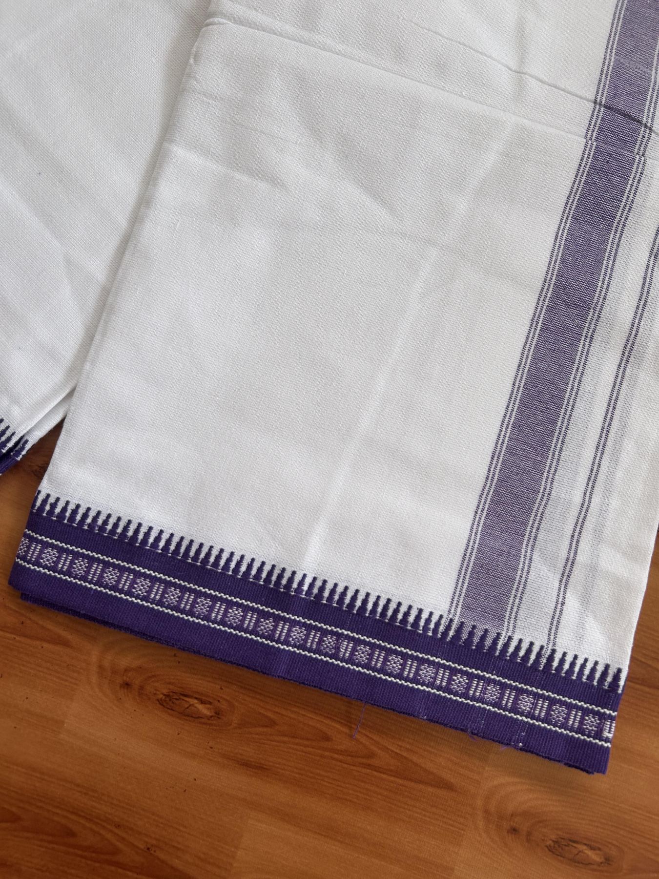 Premium Kathar Type Mercerised Pure Cotton Single Mundu Kaitharikada Special - Kaily / Lungi -2/ 40s - 1.75 inch Purple Striped kara with White colour Body Kuppadam Border 2.25 mtr (4.82 muzham) - 3 KK8053 KUT