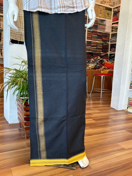 27% Discount!!! Kaitharikada Pure Cotton - Single Kaily / Lungi - 2 inch Yellow Striped kara with Black colour body Kuppadam Border (2 meter / 4 muzham) - 1KK8002AST
