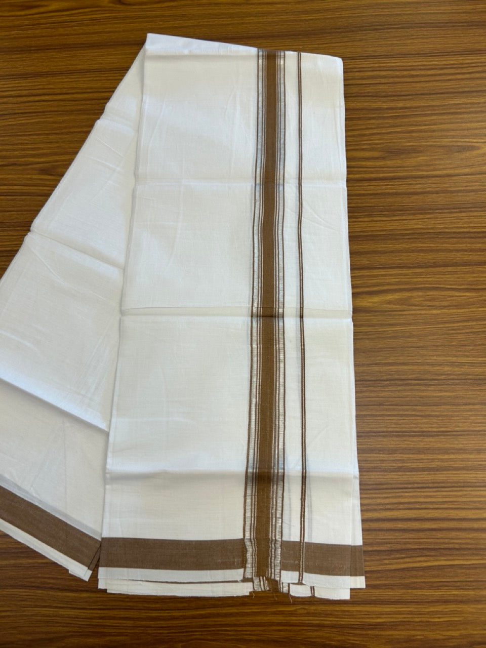 18% Discount!! KaithariKada Balaramapuram 100% Cotton Single Pure White Mundu/Dhoti - 100X80 - 1.25 inch Silver Kasav Brown Stripes kara 1.90 mtr (4 muzham) - 15 KK5282 PMC