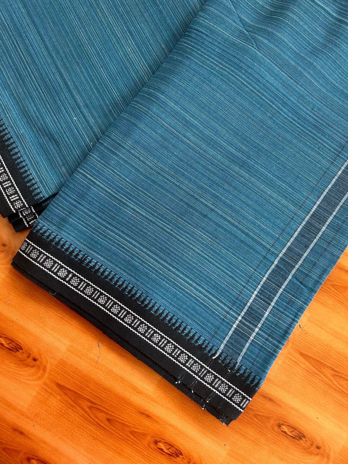Premium Kathar Type Pure Cotton Single Mundu Kaitharikada - Kaily / Lungi - 2/ 20s - 1.75 inch Black White Striped kara with Peacock Blue colour Body Kuppadam Border 2.25 mtr (4.82 muzham) - 2 KK8093 KUT