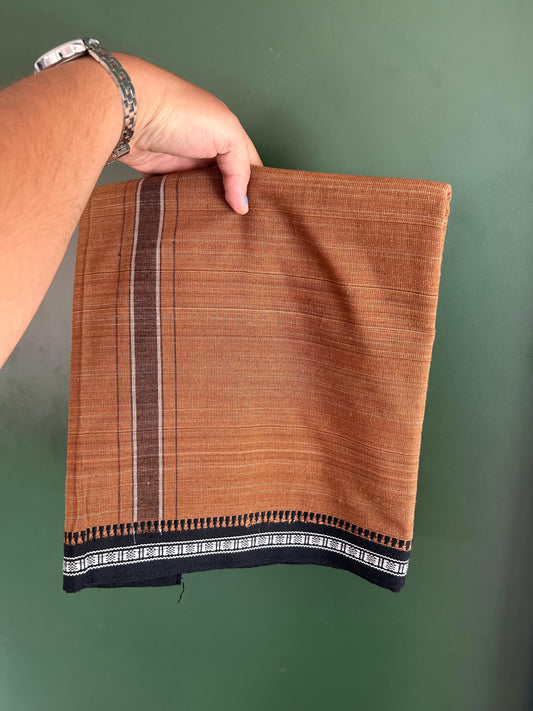 Premium Kathar Type Pure Cotton Single Mundu Kaitharikada - Kaily / Lungi - 2/ 20s - 1.75 inch Black White Striped kara with Brown colour Body Kuppadam Border 2.25 mtr (4.82 muzham) - 1 KK8093 KUT