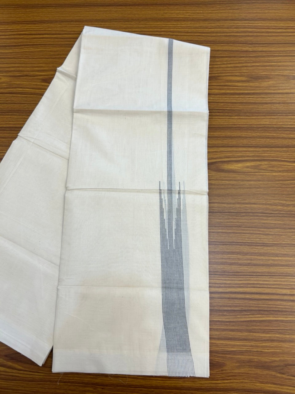 20% Discount! KaithariKada Balaramapuram 100% Cotton Double off white (Unbleached) Mundu/Dhoti - 100X80 - 1.5 inch Ash Black Striped chutty Kara 4 mtr (8.5 Muzham) - 64 KK5283 PMC