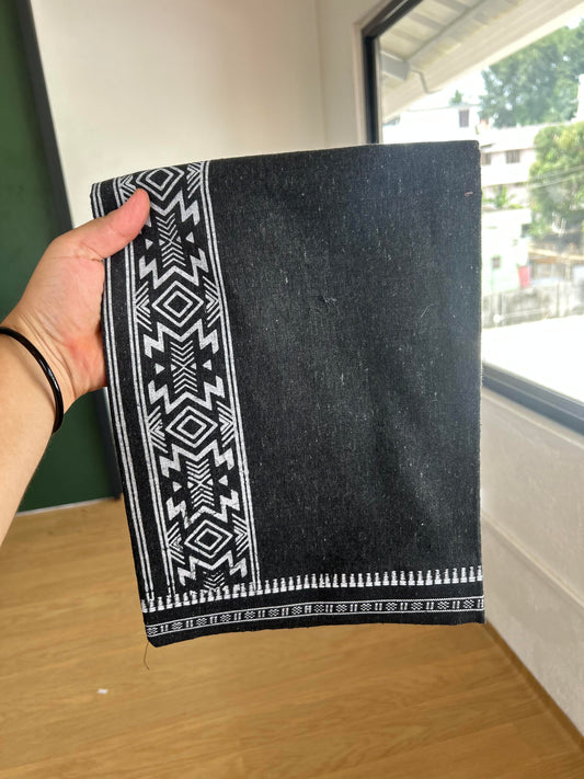 Kaitharikada - Single Kaily / Lungi - Mixed Cotton - 40s twisted - 2.5 inch White Design printed kuppadam kara with Dark Blue Grey Shaded colour body (2 meter / 4 muzham) - 9 KK8054 GAN