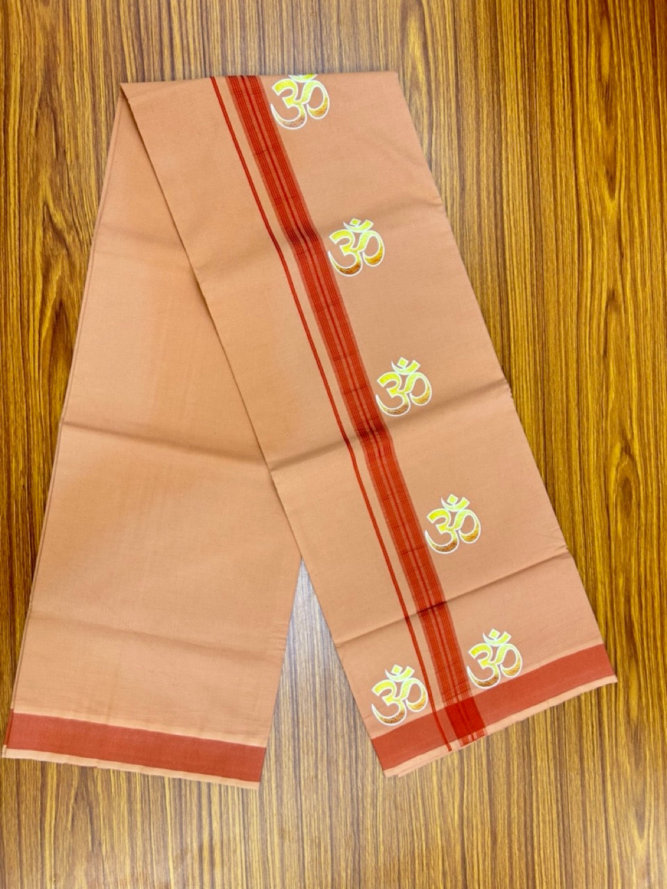 34% Discount ! Kaitharikada Pure Cotton - Single Kaily / Lungi -(40s)- 1 inch Brick Red Striped Ohm Printed Design kara with Light Kavi colour body  (2 meter / 4 muzham) - 45 KK8028 GAN