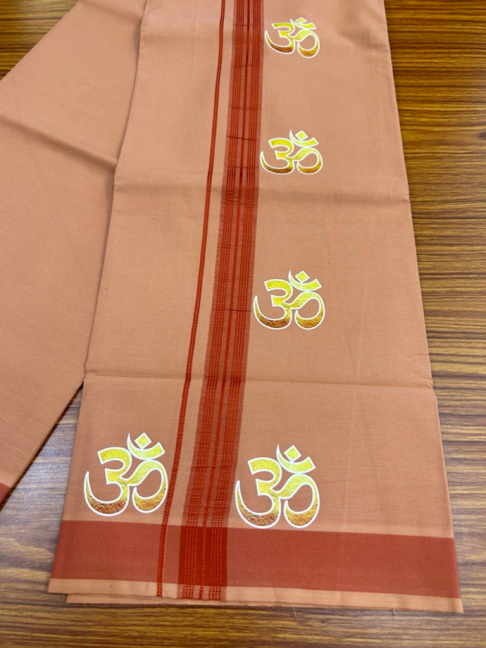 34% Discount ! Kaitharikada Pure Cotton - Single Kaily / Lungi -(40s)- 1 inch Brick Red Striped Ohm Printed Design kara with Light Kavi colour body  (2 meter / 4 muzham) - 45 KK8028 GAN