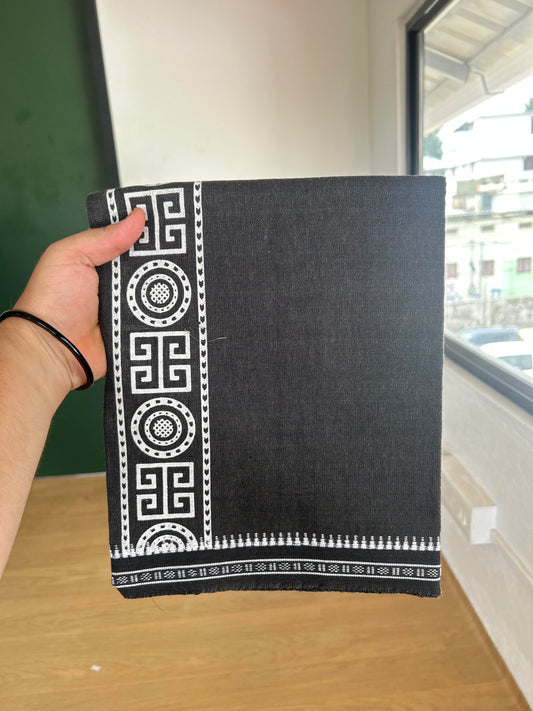 Kaitharikada - Single Kaily / Lungi - Mixed Cotton - 40s twisted - 2.5 inch White Design printed kuppadam kara with  Charcoal Grey colour body (2 meter / 4 muzham) - 17 KK8054 GAN