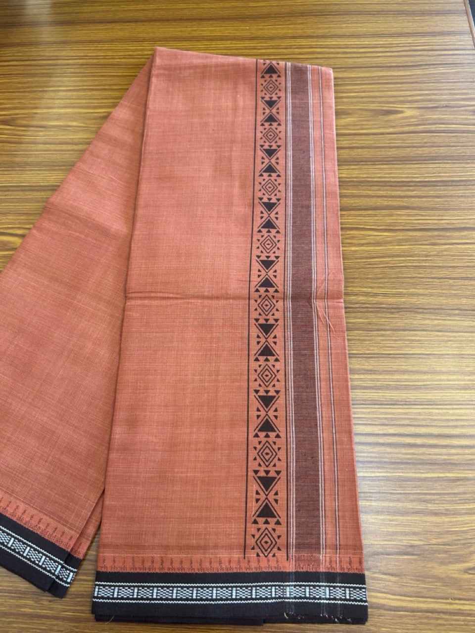 12% Discount!!! Kaitharikada Pure Cotton - Single Kaily / Lungi - 3 inch Dark Brown printed kuppadam kara with Kavi colour body - 18KK8013AS