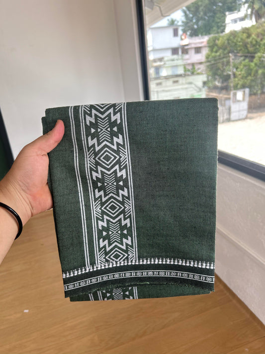 Kaitharikada - Single Kaily / Lungi - Mixed Cotton - 40s twisted - 2.5 inch White Design printed kuppadam kara with Light Green Shaded colour body (2 meter / 4 muzham) - 18 KK8054 GAN
