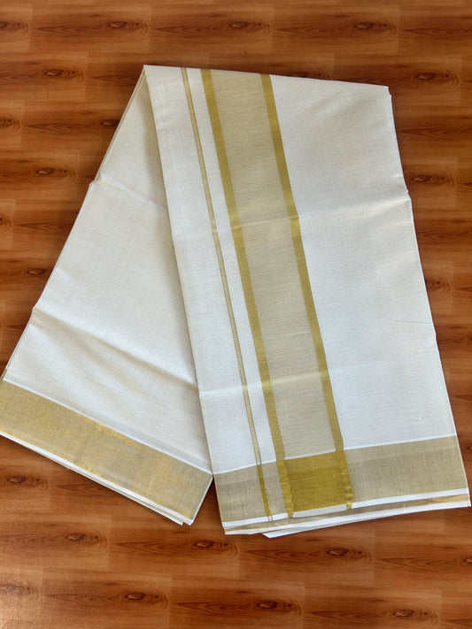 25% Discount! Kaitharikada Kerala Traditional Saree Off white- Mixed Cotton Kasav Saree - 3.5 Inch  Pallu - Gold Kasav Kara & Striped Design Body - 70 KK7000 PMC