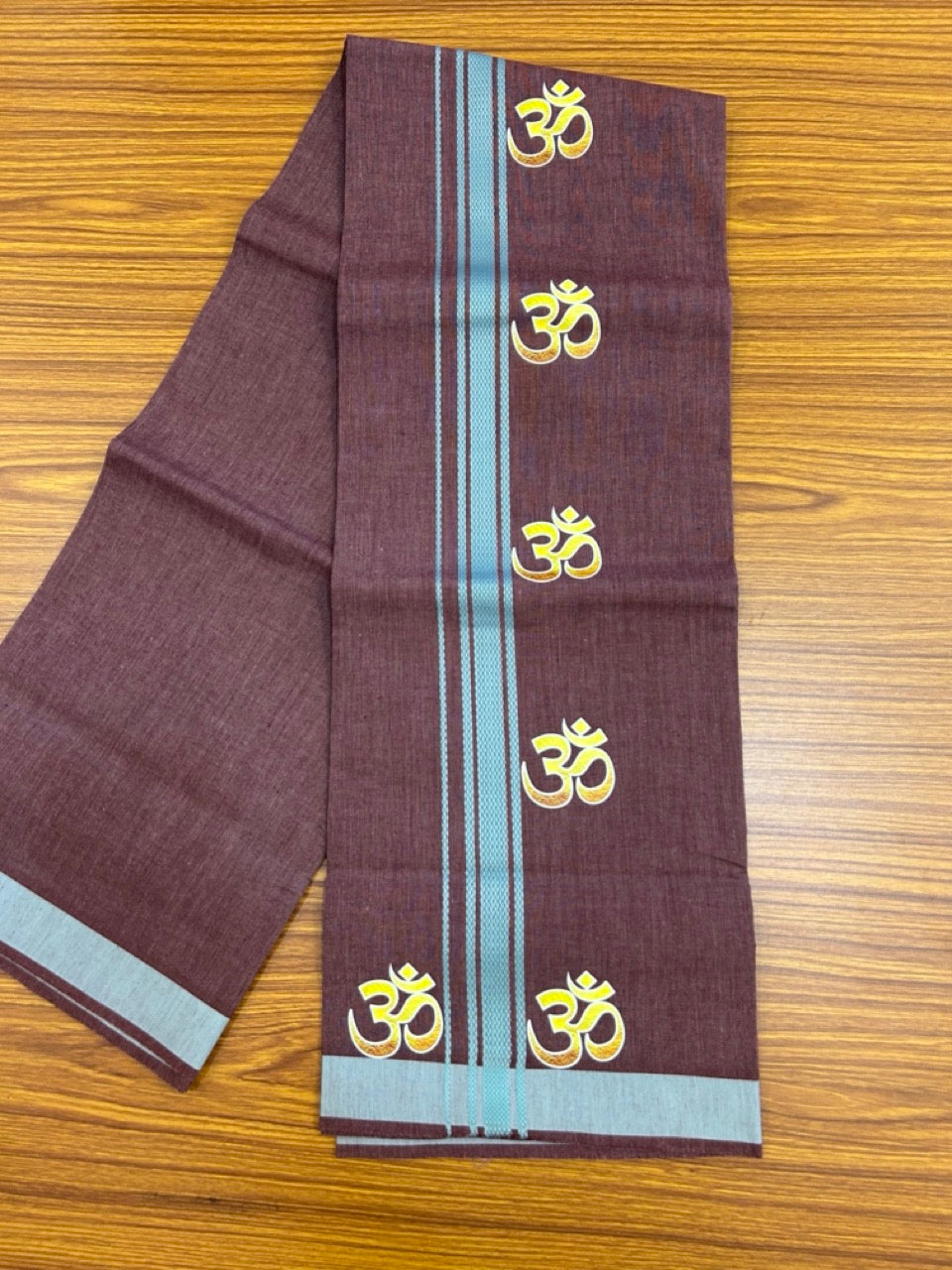 21% Discount ! Kaitharikada Pure Cotton - Single Kaily / Lungi -(40s)- 1.25 inch Teal Green Striped Ohm Printed Design kara with Velvet Maroon Shaded colour body  (2 meter / 4 muzham) - 49 KK8028 GAN