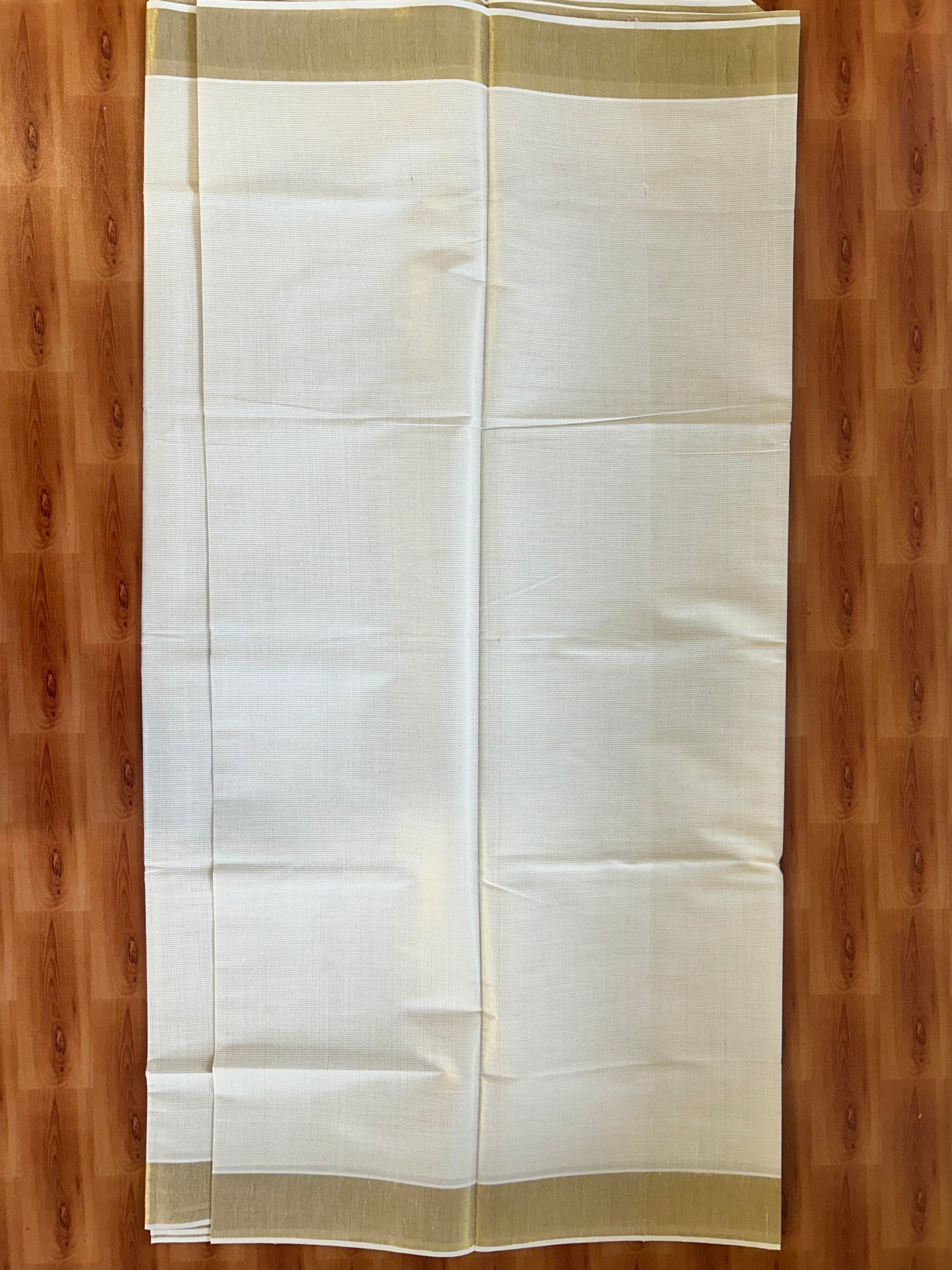 25% Discount! Kaitharikada Kerala Traditional Saree Off white- Mixed Cotton Kasav Saree - 3.5 Inch  Pallu - Gold Kasav Kara & Striped Design Body - 70 KK7000 PMC