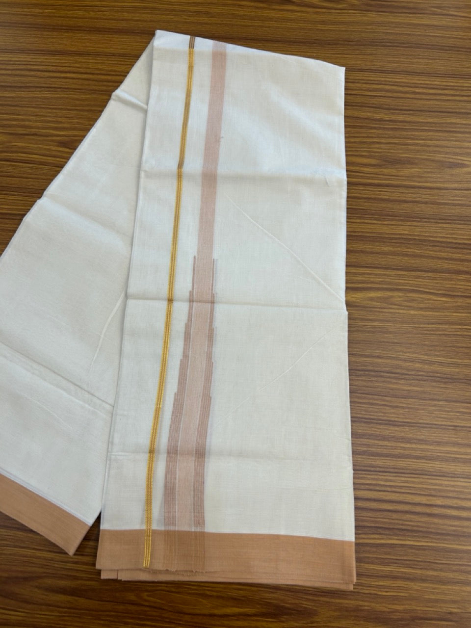 20% Discount ! Kaitharikada Balaramapuram 100% Pure Cotton Double Off white (Unbleached) Mundu/Dhoti - 100x80 - 1.75 inch Light Orange Stripes Chutty Kara - 12 KK5283 PMC