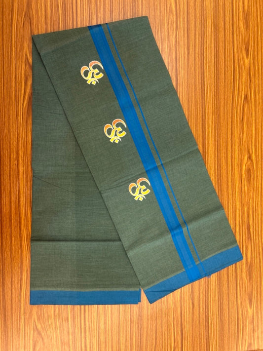 21% Discount ! Kaitharikada Pure Cotton - Single Kaily / Lungi -(40s)- 1.25 inch Blue Striped Ohm Printed Design kara with Green Shaded colour body  (2 meter / 4 muzham) - 52 KK8028 GAN
