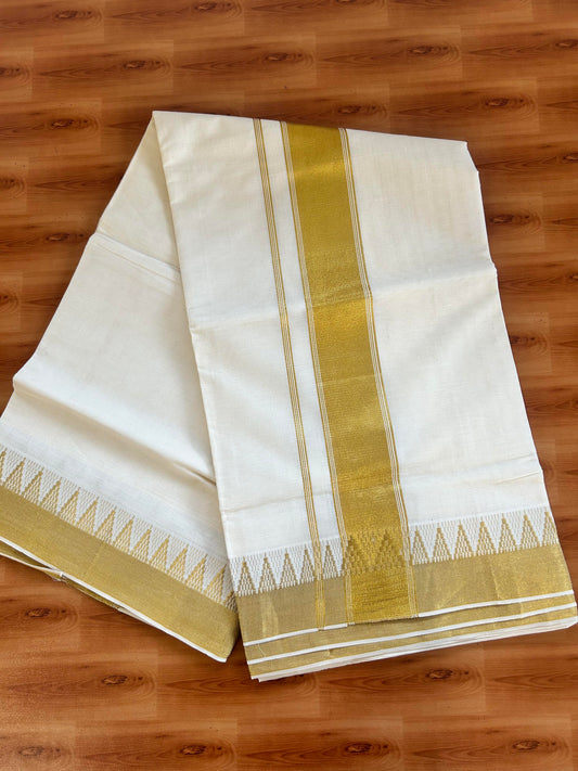 25% Discount! Kaitharikada Kerala Traditional Saree Off white- Mixed Cotton Kasav Saree - 2.75 Inch Pallu - Gold Kasav Striped Kara - 72 KK7000 PMC