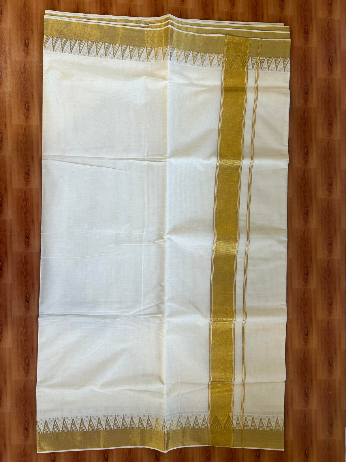 25% Discount! Kaitharikada Kerala Traditional Saree Off white- Mixed Cotton Kasav Saree - 2.75 Inch Pallu - Gold Kasav Striped Kara - 72 KK7000 PMC