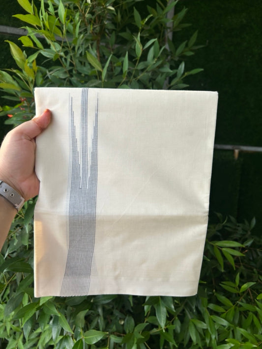 20% Discount! KaithariKada Balaramapuram 100% Cotton Double off white (Unbleached) Mundu/Dhoti - 100X80 - 1.5 inch Ash Black Striped chutty Kara 4 mtr (8.5 Muzham) - 64 KK5283 PMC