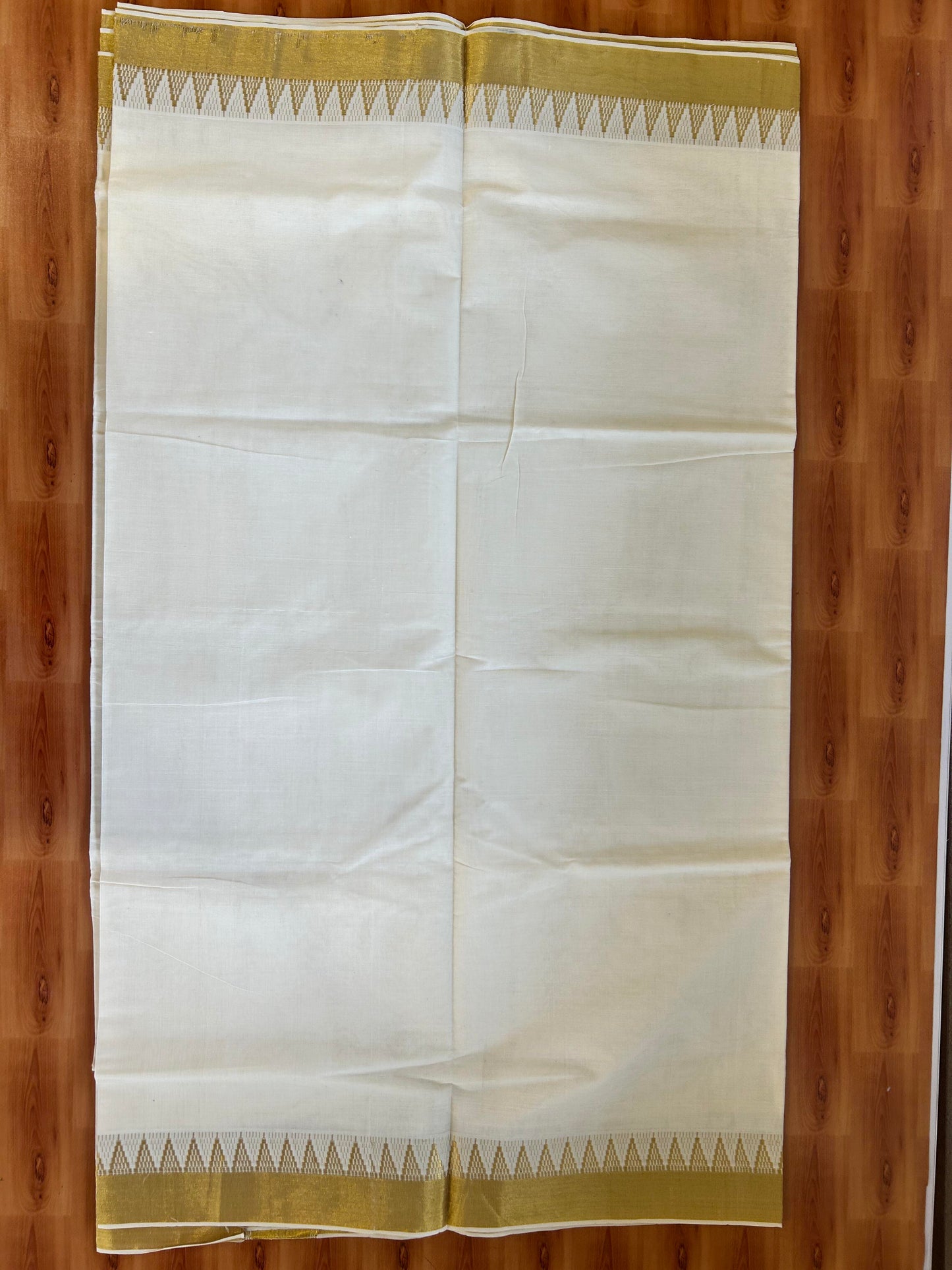 25% Discount! Kaitharikada Kerala Traditional Saree Off white- Mixed Cotton Kasav Saree - 2.75 Inch Pallu - Gold Kasav Striped Kara - 72 KK7000 PMC