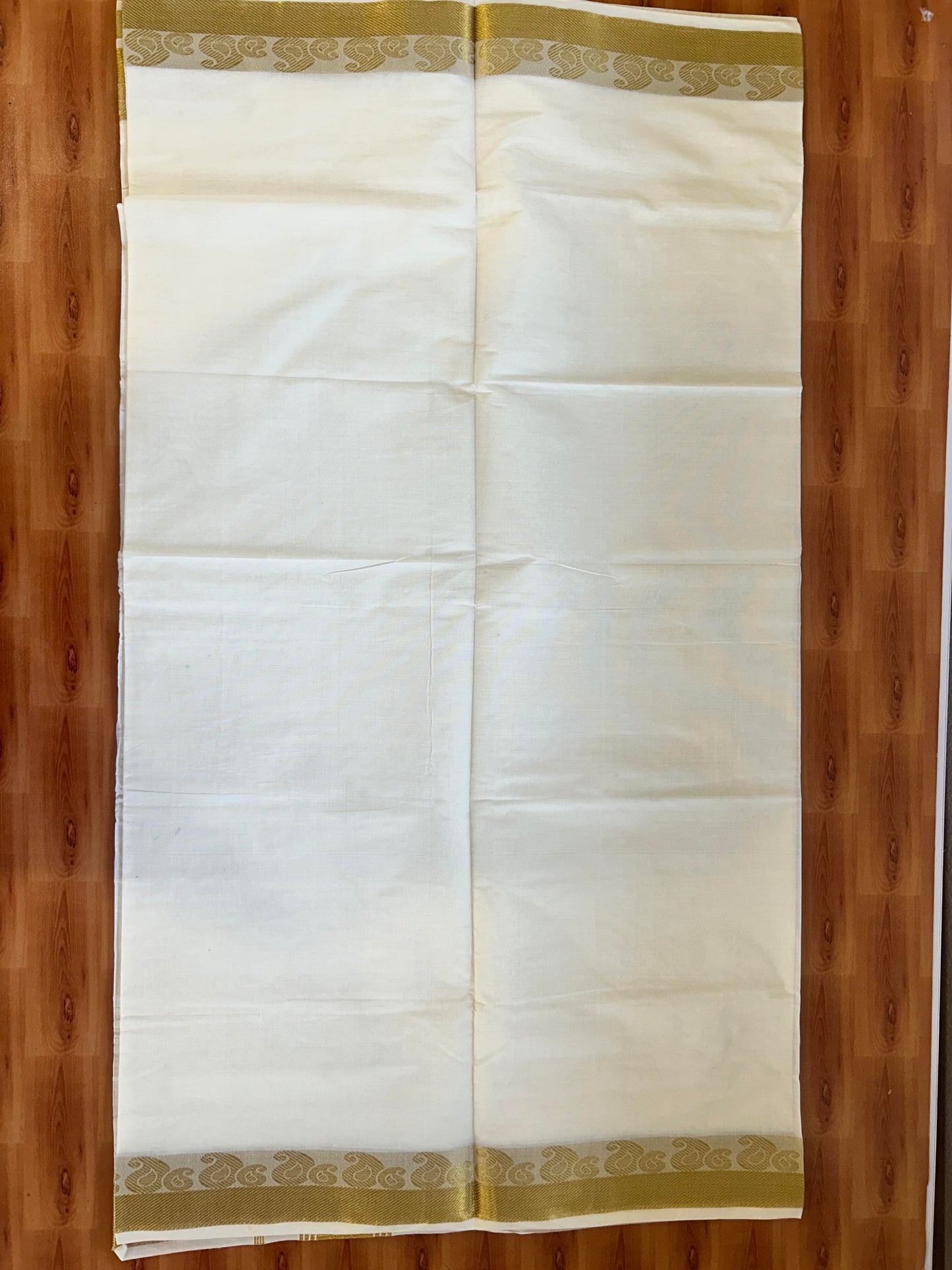 25% Discount! Kaitharikada Kerala Traditional Saree Off white- Mixed Cotton Kasav Saree - 3.75 Inch Pallu - Gold Kasav Striped Kara - 73 KK7000 PMC