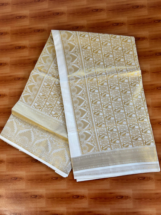 25% Discount! Kaitharikada Kerala Traditional Saree Off white- Mixed Cotton Kasav Saree - Gold Kasav Design Body - 77 KK7000 PMC