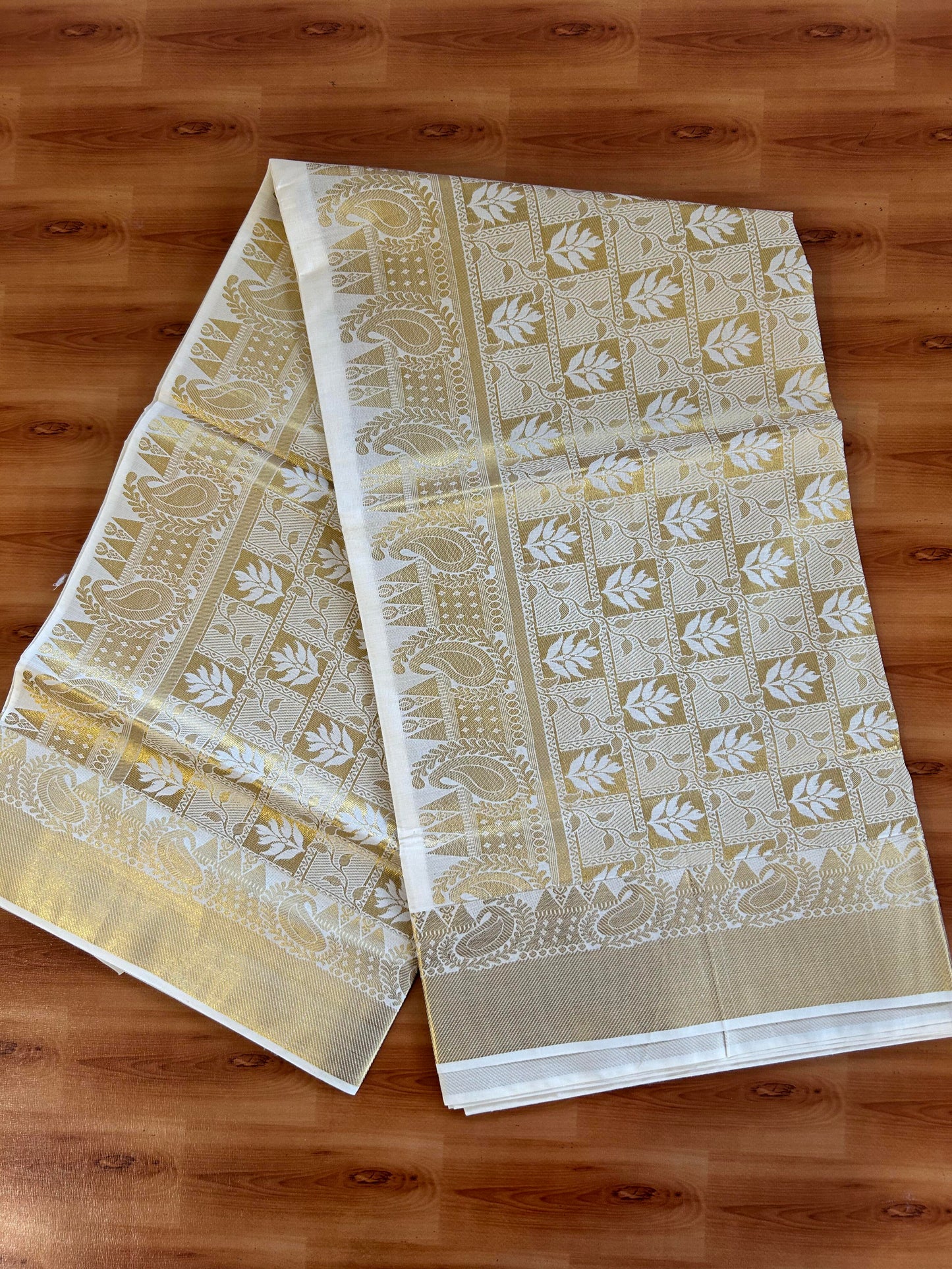 25% Discount! Kaitharikada Kerala Traditional Saree Off white- Mixed Cotton Kasav Saree - Gold Kasav Design Body - 78 KK7000 PMC