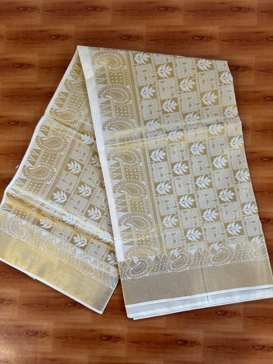 25% Discount! Kaitharikada Kerala Traditional Saree Off white- Mixed Cotton Kasav Saree - Gold Kasav Design Body - 78 KK7000 PMC