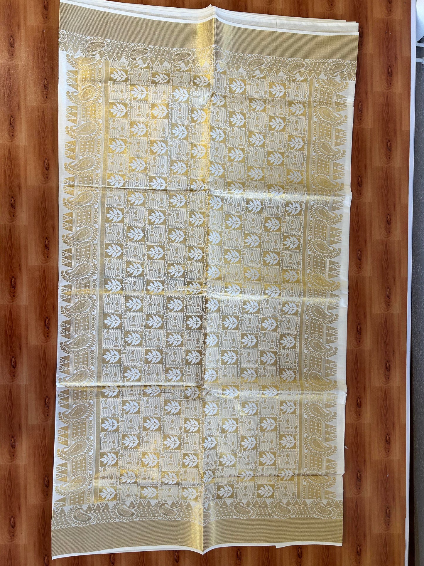 25% Discount! Kaitharikada Kerala Traditional Saree Off white- Mixed Cotton Kasav Saree - Gold Kasav Design Body - 78 KK7000 PMC