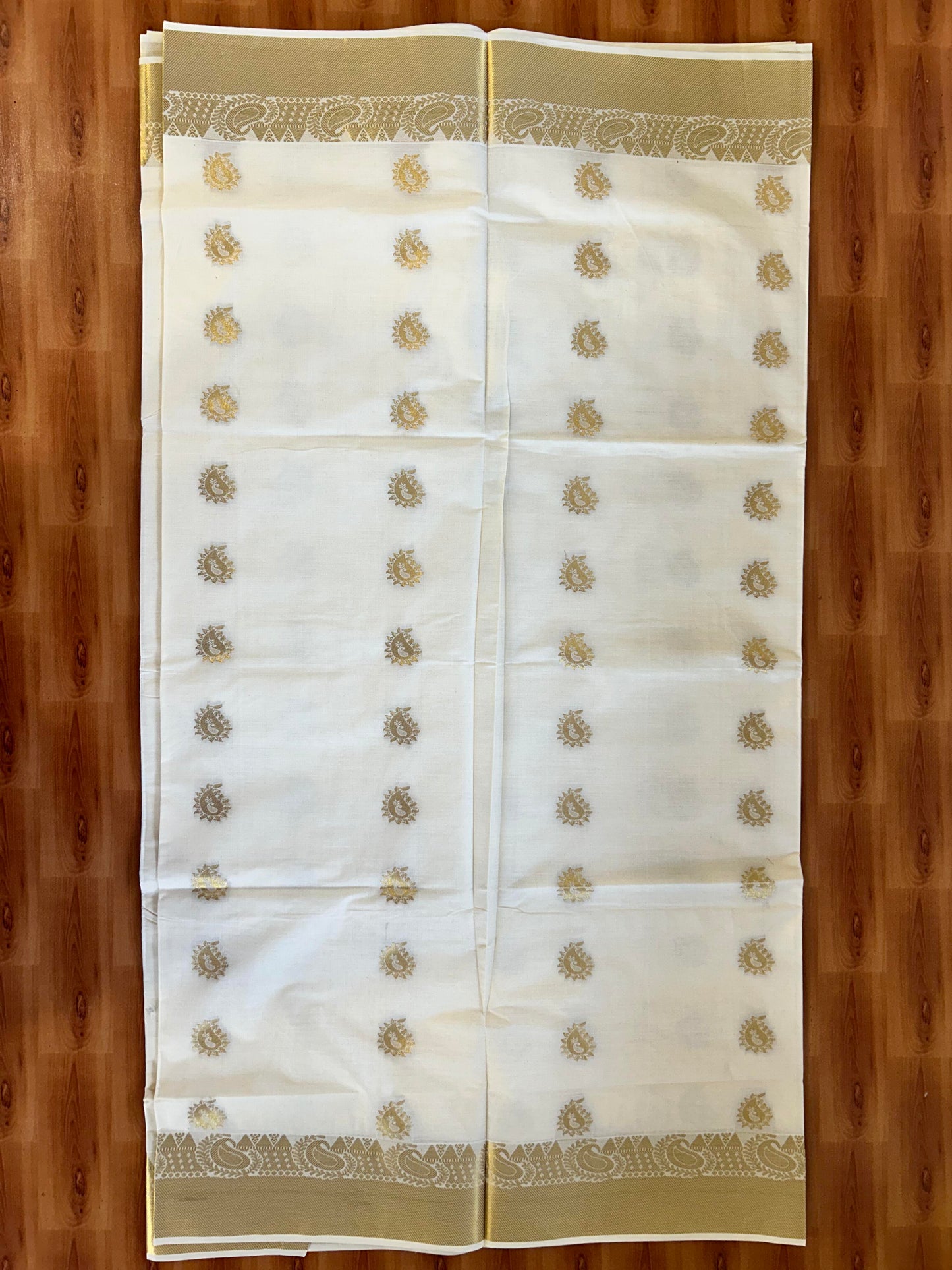 25% Discount! Kaitharikada Kerala Traditional Saree Off white- Mixed Cotton Kasav Saree - Gold Kasav Design Body - 78 KK7000 PMC