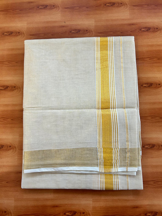 20% Discount! Double KaithariKada Tissue Mixed Cotton 60s - Gold Kasav Tissue Double Dhoti/Mund 1.75 inch gold Kasav Striped kara - 4 mtr (8.5 muzham)- 12 KK5463 PMC
