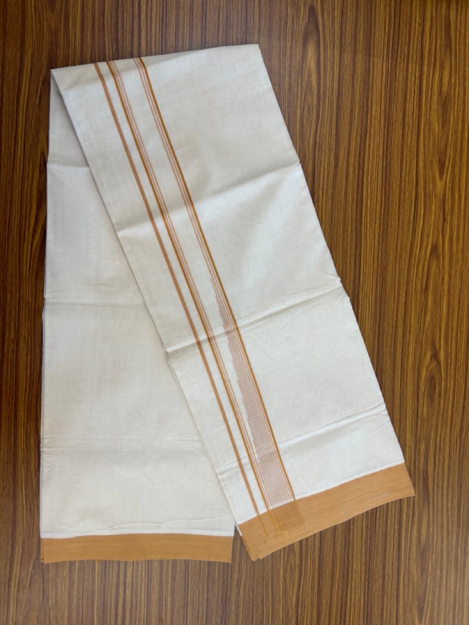20% Discount! KaithariKada Balaramapuram 100% Cotton Double off white (Unbleached) Mundu/Dhoti - 100X80 - 1.75 inch Amber Orange Striped chutty Kara 4 mtr (8.5 Muzham) - 56 KK5283 PMC