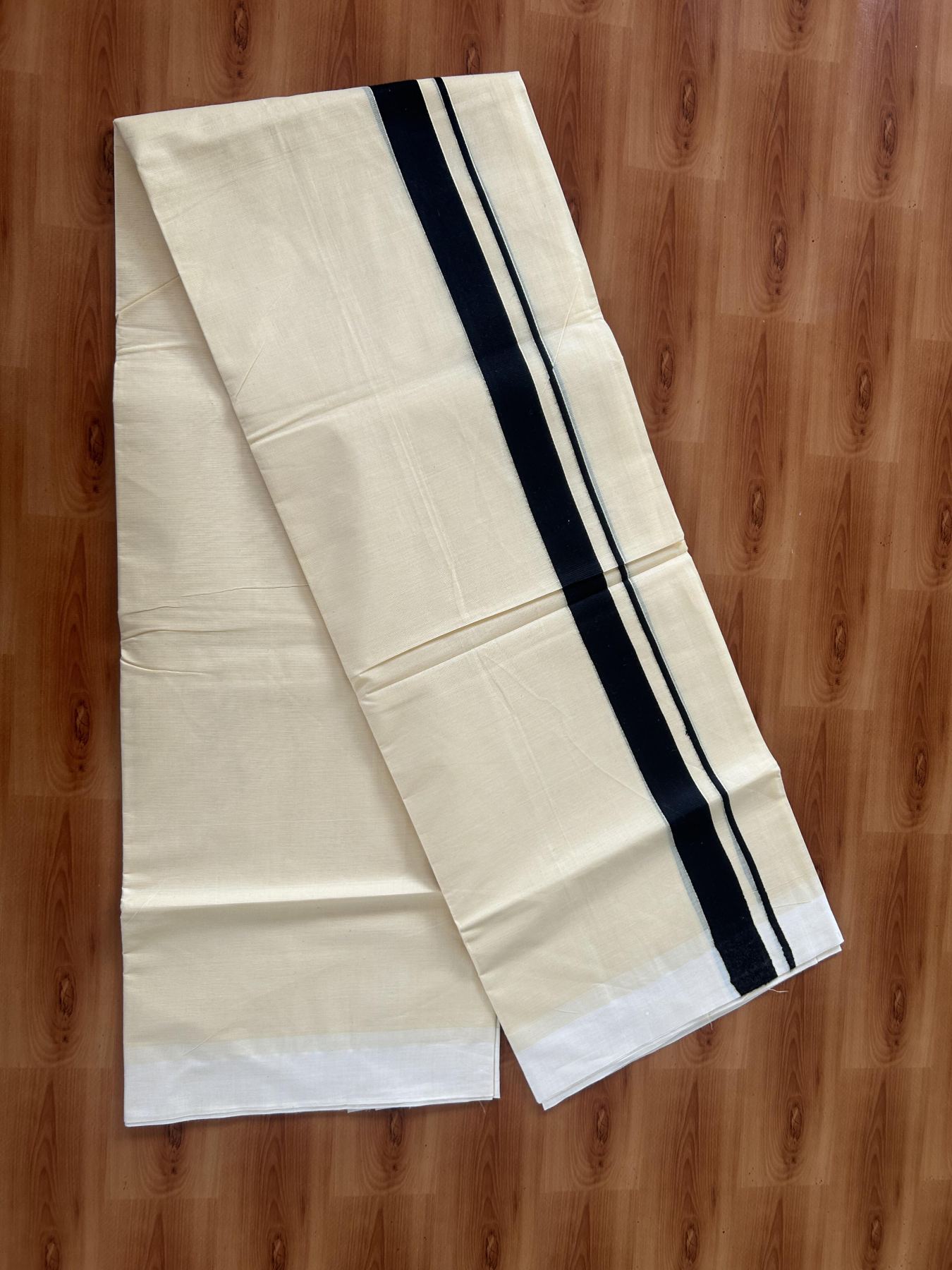 Kannur Kavi - 20% Discount! KaithariKada Balaramapuram Double Mundu/Dhoti - Pure Cotton - 100x80 - Kannur Yellow colour Body 1 Inch  Black kara - 4 mtr - (8.5 muzham) - 11 KK5389 GAN
