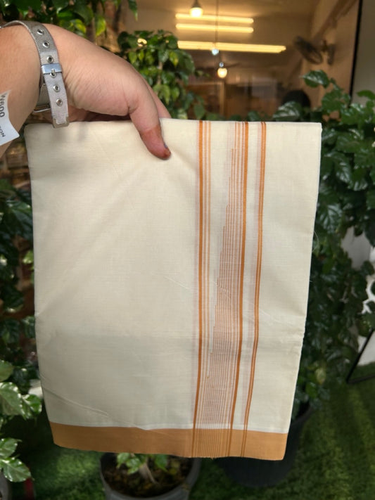 20% Discount! KaithariKada Balaramapuram 100% Cotton Double off white (Unbleached) Mundu/Dhoti - 100X80 - 1.75 inch Amber Orange Striped chutty Kara 4 mtr (8.5 Muzham) - 56 KK5283 PMC