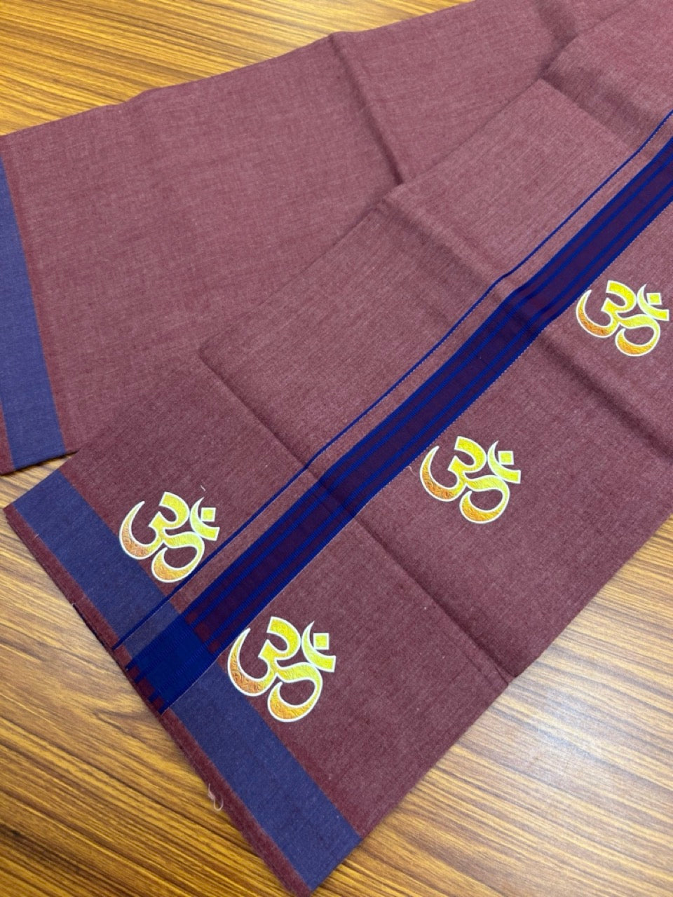 21% Discount ! Kaitharikada Pure Cotton - Single Kaily / Lungi - (40s) - 1.25 inch Blue Striped Ohm Printed Design kara with Velvet Maroon Shaded colour body  (2 meter / 4 muzham) - 33 KK8028 GAN