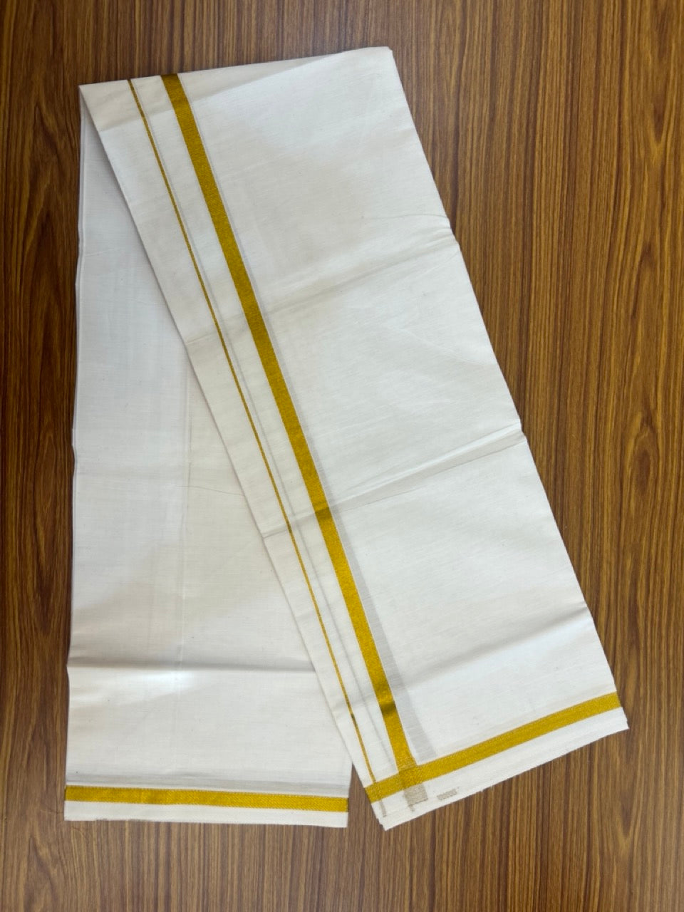 KaithariKada Balaramapuram 100% Cotton Single Off White - (Unbleached) Mundu/Dhoti - 100X100 - 0.5 inch Kasavu Kara (2 meter / 4 muzham) - 1 KK5283 PMC