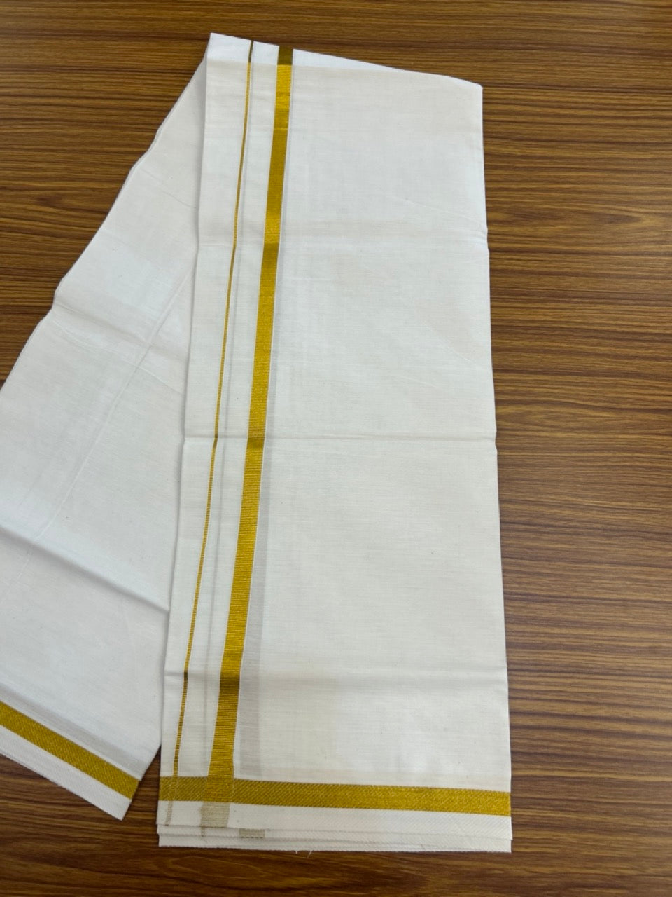 KaithariKada Balaramapuram 100% Cotton Single Off White - (Unbleached) Mundu/Dhoti - 100X100 - 0.5 inch Kasavu Kara (2 meter / 4 muzham) - 1 KK5283 PMC