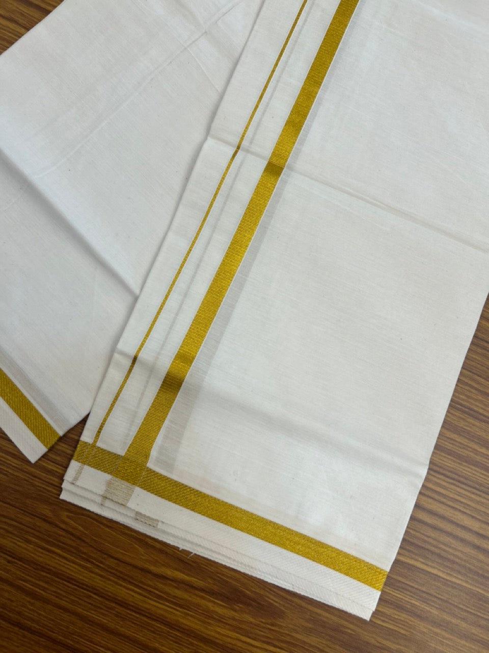 KaithariKada Balaramapuram 100% Cotton Single Off White - (Unbleached) Mundu/Dhoti - 100X100 - 0.5 inch Kasavu Kara (2 meter / 4 muzham) - 1 KK5283 PMC