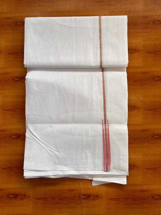 Pure White Double Mundu/Dhoti - 20% Discount! KaithariKada Pulimood - 100% Cotton - 100x100 - 0.75 inch Puliyilakkara Silver Kasav & Peach Muthukuri Chutty 4 mtr (8.5 muzham) - 31 KK5534 ASH