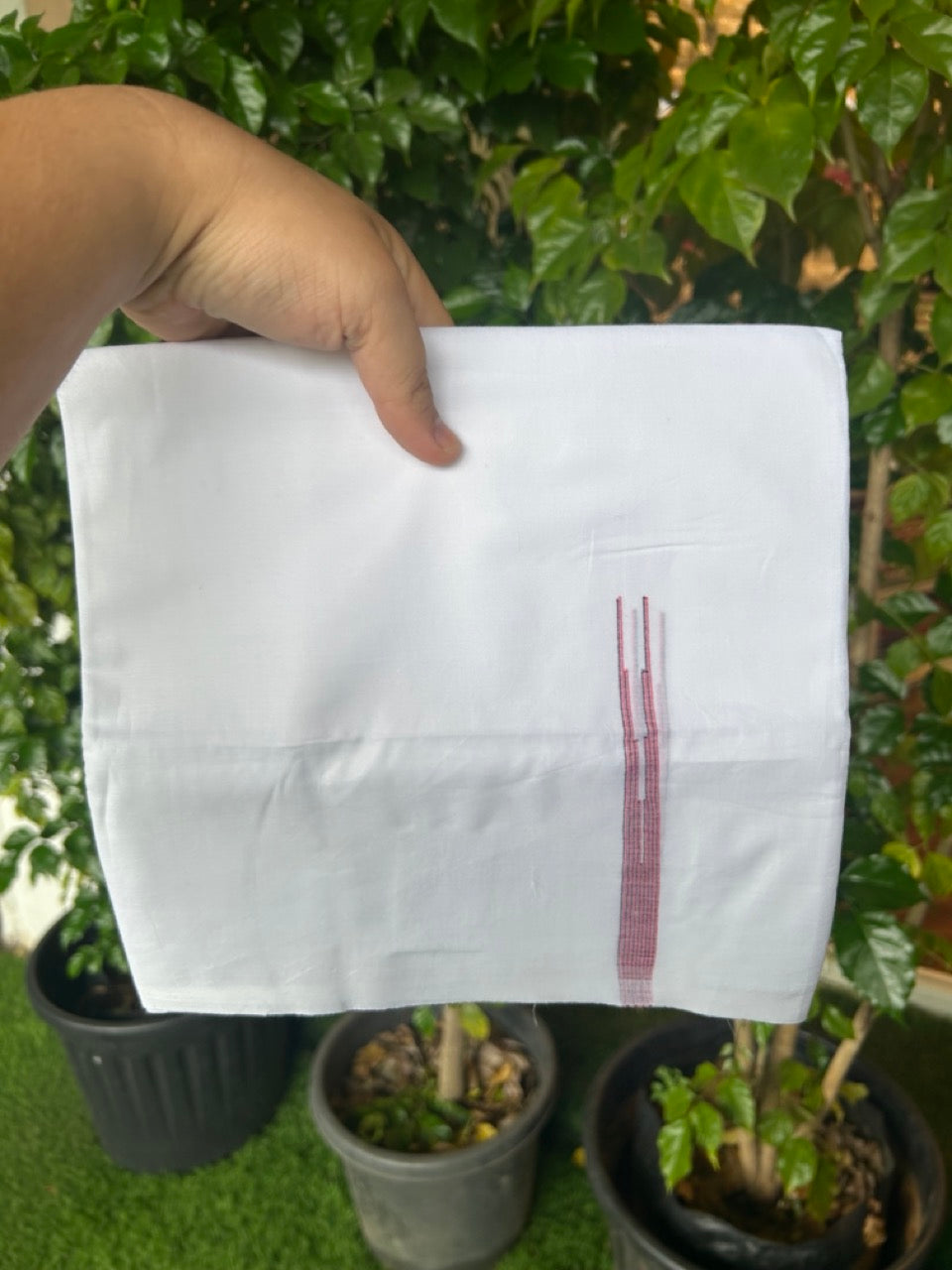 20% DISCOUNT!! NEW!! KaithariKada Balaramapuram 100% Cotton PURE WHITE Double Mundu/Dhoti - (100x80)s - 0.5 inch Black & Pink Stripes Shaded Puliyilakkara chutty - 7KK5210CKS