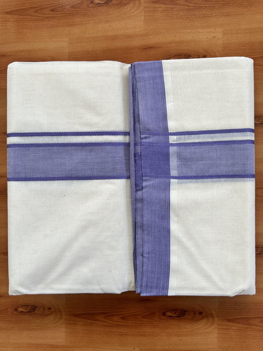 Double Off white - (Unbleached) Mundu/Dhoti- 20% Discount!! KaithariKada Balaramapuram 100% Cotton - 100x80 - 1.5 inch Lavender Shaded Kara - 3.75 mtr (8 Muzham) - 9 KK5419 ASH