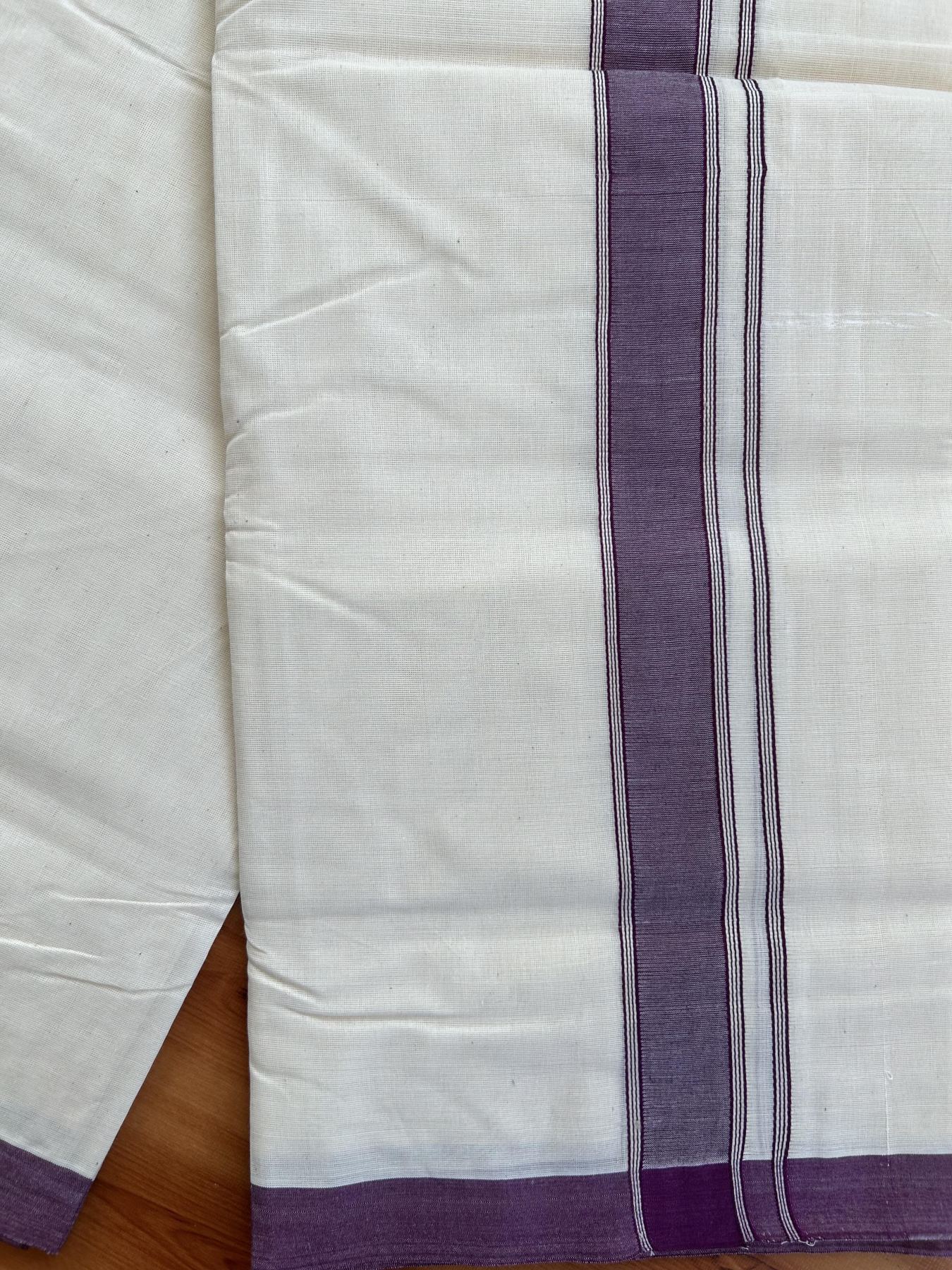 Double Off white - (Unbleached) Mundu/Dhoti- 20% Discount!! KaithariKada Balaramapuram 100% Cotton - 100x80 - 1.5 inch Purple Shaded Striped Kara - 3.75 mtr (8 Muzham) - 2 KK5419 ASH