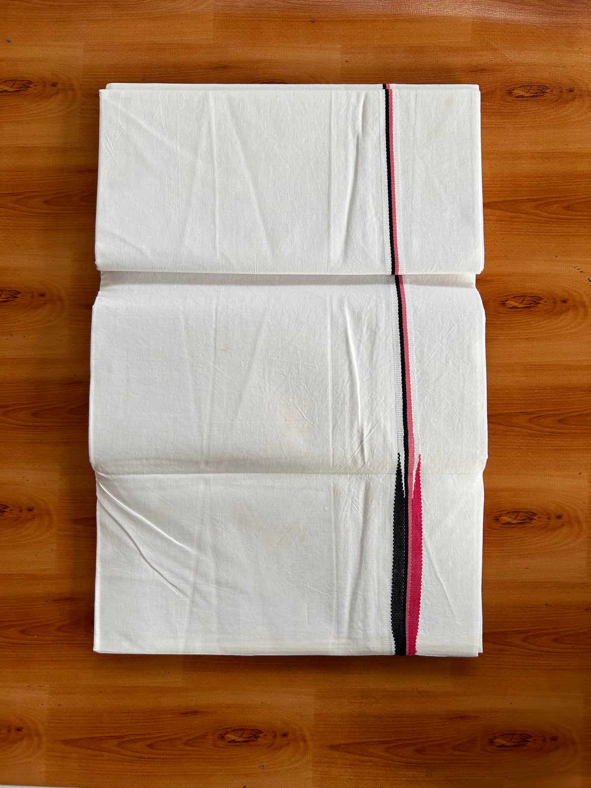 Pure White Single Mundu/Dhoti - 20% Discount! KaithariKada Pulimood 100% Cotton - 100s - 0.5 inch Puliyilakkara Pink & Black Chutty (2 meter / 4 muzham) - 43 KK5534 ASH