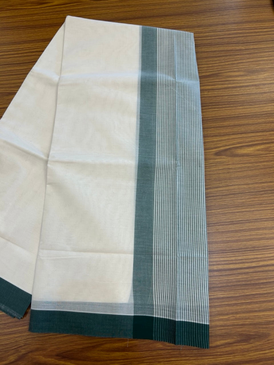 21% Discount! KaithariKada Balaramapuram 100% Cotton Off white (Unbleached) Double Mundu/Dhoti - 100x80 - 7.25 inch Green Stripes Kara 4 mtr (8.5 muzham) - 34 KK5284 PMC