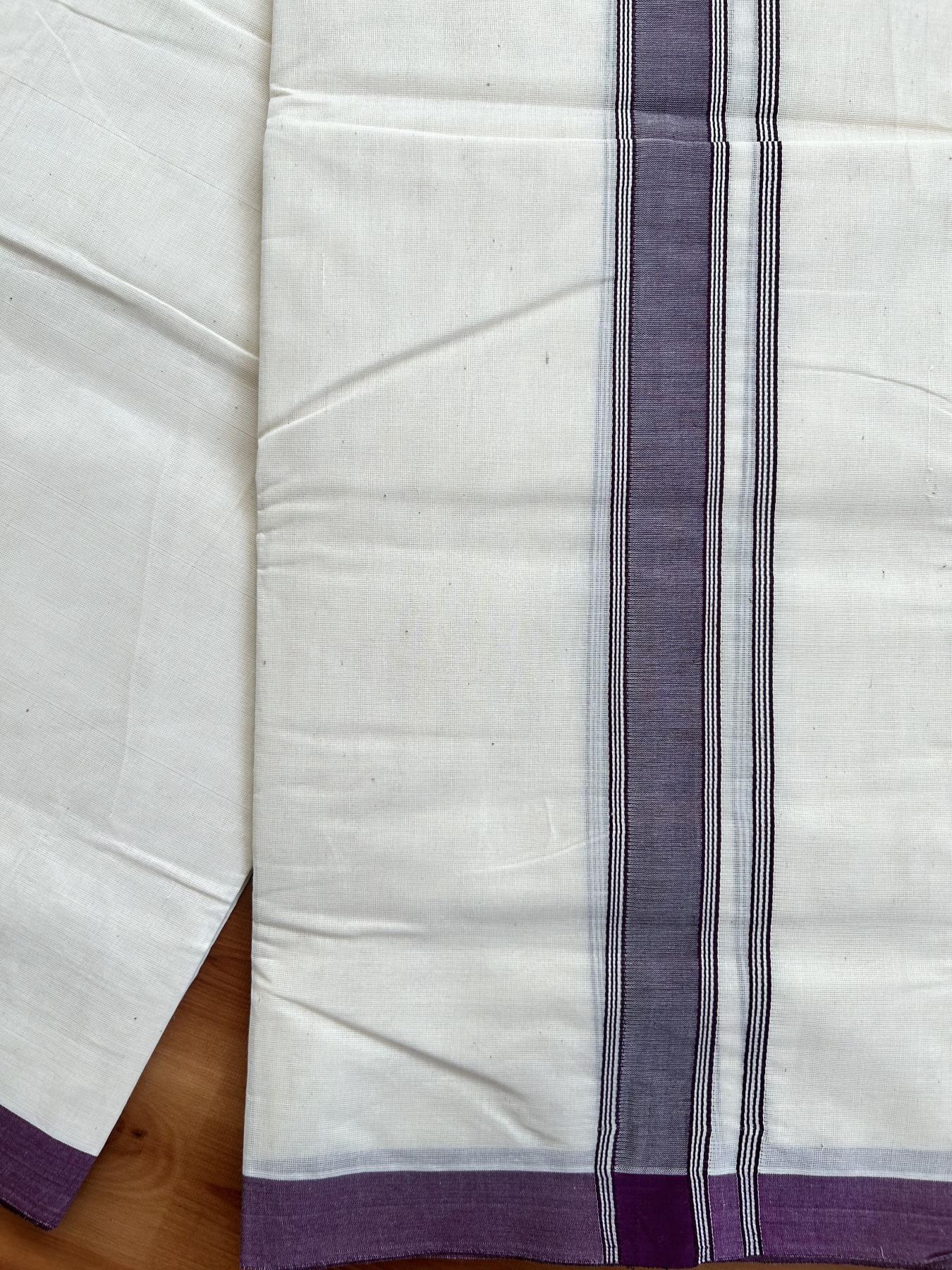 Double Off white - (Unbleached) Mundu/Dhoti- 20% Discount!! KaithariKada Balaramapuram 100% Cotton - 100x80 - 1.25 inch Dark Purple Shaded Striped Kara - 3.75 mtr (8 Muzham) - 6 KK5419 ASH