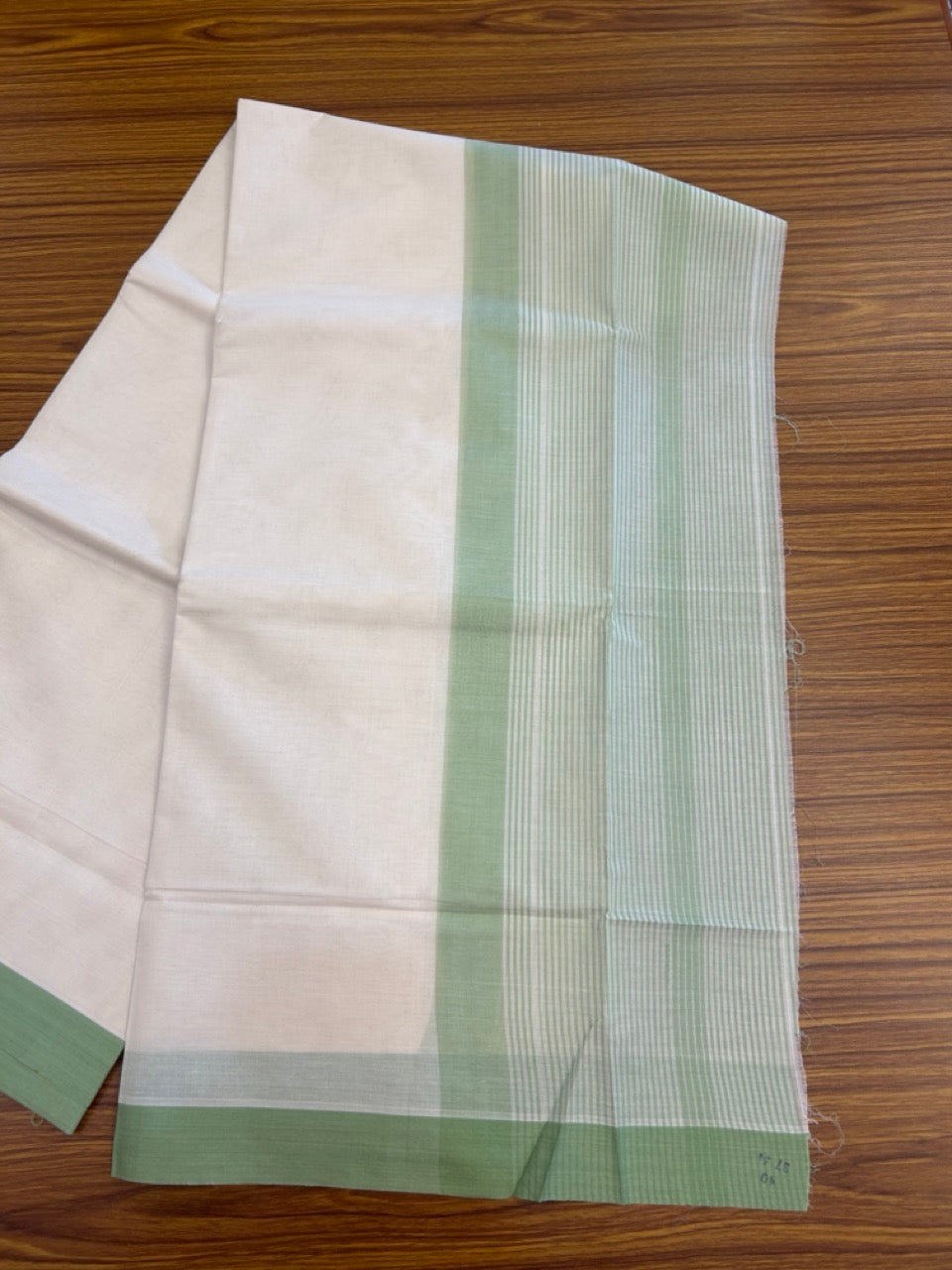 21% Discount! KaithariKada Balaramapuram 100% Cotton Off white (Unbleached) Double Mundu/Dhoti - 100x80 - 7.25 inch Pista Green Stripes Kara 4 mtr (8.5 muzham) - 35 KK5284 PMC